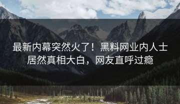 最新内幕突然火了！黑料网业内人士居然真相大白，网友直呼过瘾