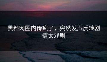 黑料网圈内传疯了，突然发声反转剧情太戏剧