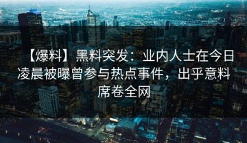 【爆料】黑料突发：业内人士在今日凌晨被曝曾参与热点事件，出乎意料席卷全网