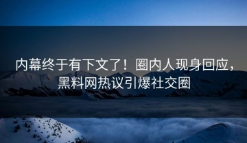 内幕终于有下文了！圈内人现身回应，黑料网热议引爆社交圈