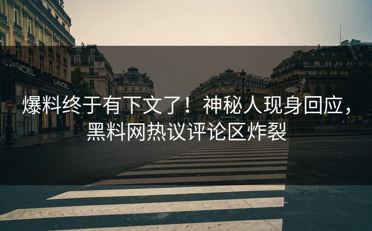 爆料终于有下文了！神秘人现身回应，黑料网热议评论区炸裂