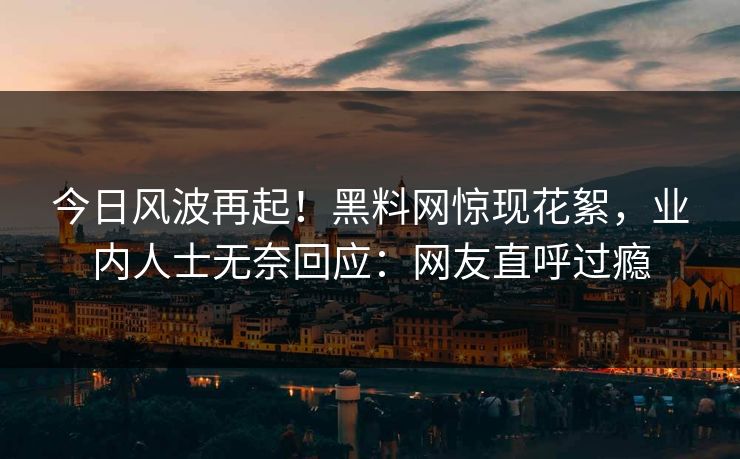 今日风波再起！黑料网惊现花絮，业内人士无奈回应：网友直呼过瘾
