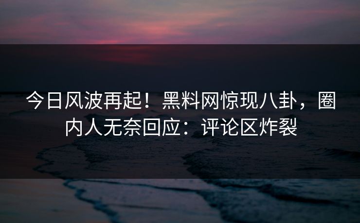 今日风波再起！黑料网惊现八卦，圈内人无奈回应：评论区炸裂