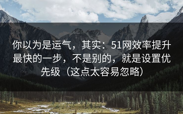 你以为是运气，其实：51网效率提升最快的一步，不是别的，就是设置优先级（这点太容易忽略）